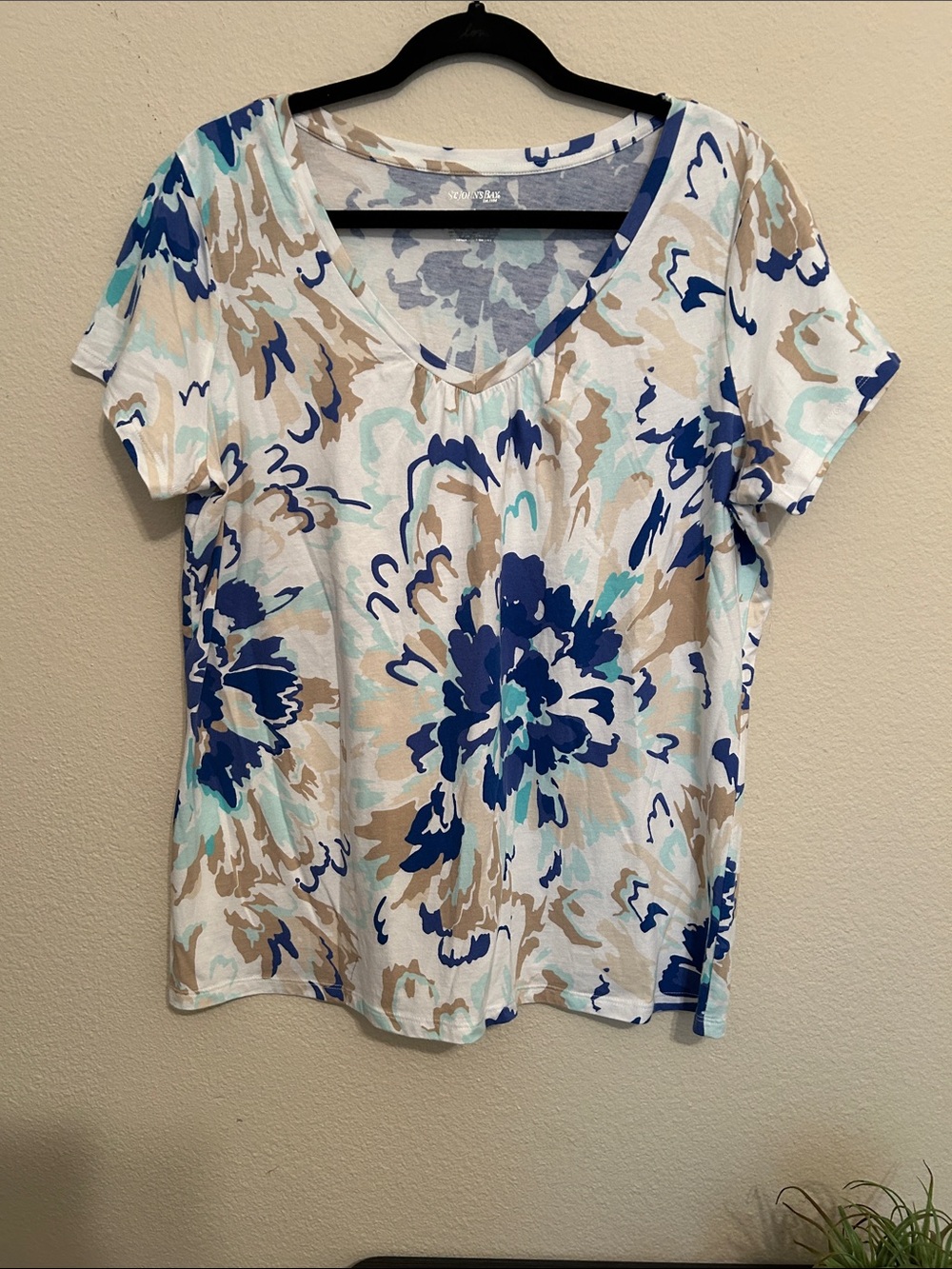 St. John's Bay Floral V-Neck Tee - Blue, Tan, Mint